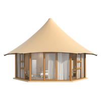 Glamping Tent Built for Four-Season Retreats, Conical Canvas Design, Laminated Spruce Frame, Panoramic Glass