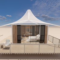 Glamping Tent Built for Four-Season Retreats, Conical Canvas Design, Laminated Spruce Frame, Panoramic Glass