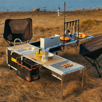 Portable Outdoor Kitchen Built for Overlanding, Stainless Steel Sink, Expandable Tables, Quick-Fold Design